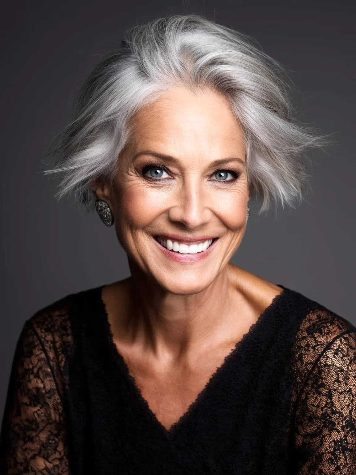 Voluminous Wavy Silver Frost Layered Bob